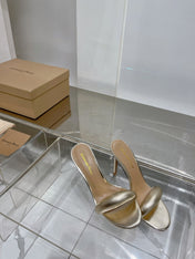GIANVITO ROSSI 26S PADDED STRAP HIGH-HEEL MULES 105 MM IN GOLD LAMBSKIN