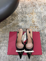 VALENTINO 26S BOW SLINGBACKS 45 MM IN BLACK CALFSKIN
