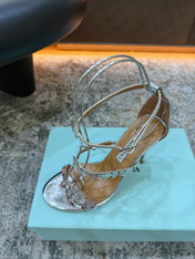AQUAZZURA 26S BUTTERFLY SANDALS 95 MM IN SILVER CALFSKIN