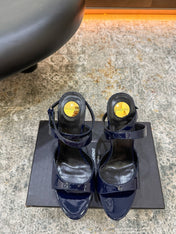 YSL 26S HIGH-HEEL SANDALS 130 MM IN NAVY BLUE GLOSSY CALFSKIN