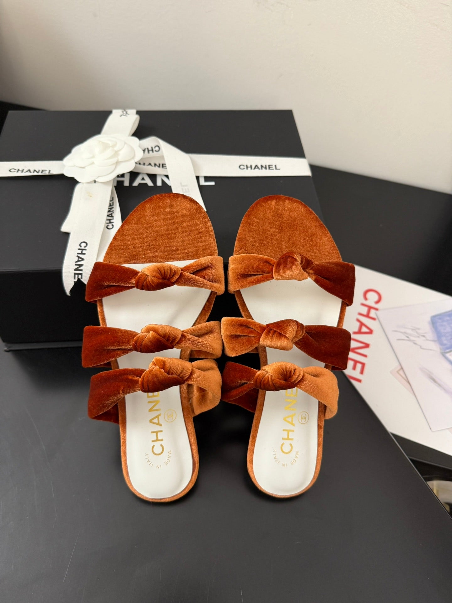 CC 25C Three Strap Mule Pumpkin Velvet fabric 233560