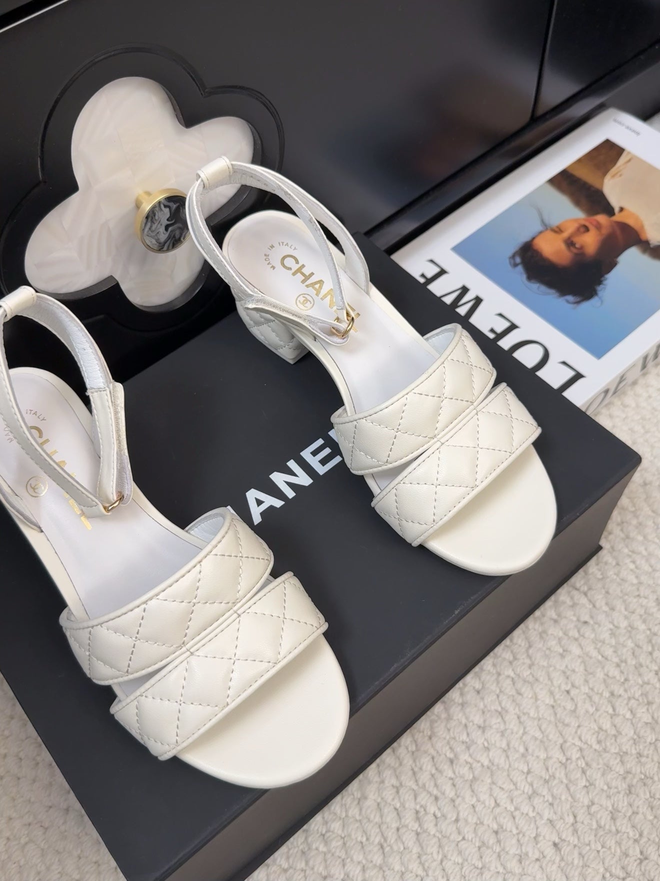 25C Sandal 45mm Open Heel White Lambskin 233492
