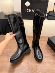 CHANEL 26S TALL BOOTS 45 MM IN BLACK PATENT LEATHER ROUNDED TOE