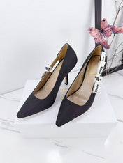 DIOR 26S KITTEN-HEEL PUMP 95MM IN BLACK FABRIC WITH BOW