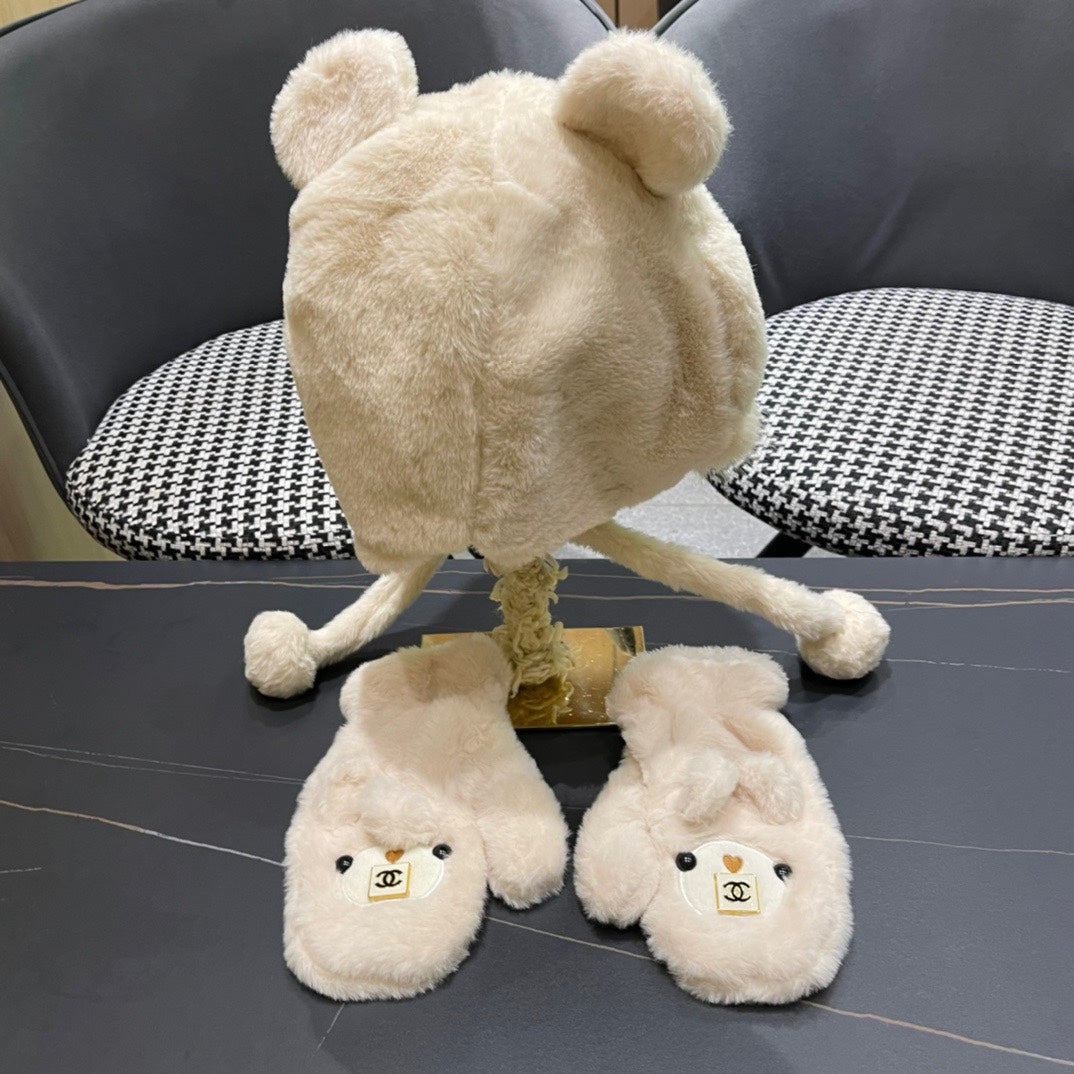 THREE-PIECE SET IN BEIGE FLEECE AND WOOL 433196