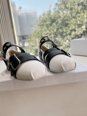 PUNK BALLET FLAT IN WHITE MIX BLACK SUPPLE CALFSKIN