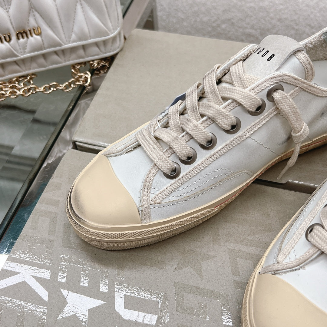 V-STAR SNEAKERS WHITE CALFSKIN WITH BLACK GLITTER STAR
