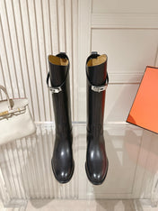 HM 26S TALL FLAT BOOTS IN BLACK CALFSKIN