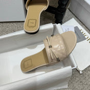 DIOR 26S FLAT MULES IN BEIGE QUILTED LAMBSKIN SILVER HARDWARE