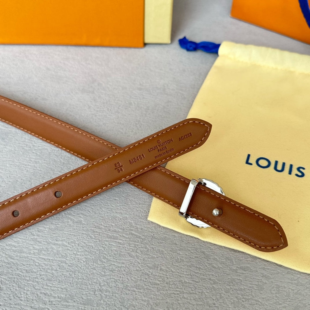 LV Circle Nautical 20mm Reversible Belt Silver Buckle Tan White Lambskin