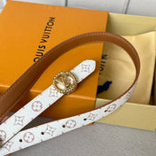LV Circle Nautical 20mm Reversible Belt Gold Buckle Tan White lambskin