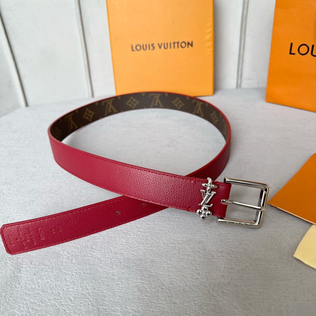 LV BLOOM 30MM BELT IN CHERRY RED CALFSKIN SILVER HARDWARE