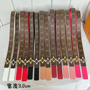 LV  MINI FLOWERGRAM 30MM REVERSIBLE BELT IN BUFF BROWN CALFSKIN SILVER HARDWARE