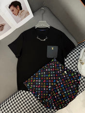 LV NEW T-SHIRT AND SHORTS SET WITH GOLD HARDWARE DETAILS