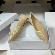 DIOR 26S POINTED-TOE FLATS IN BEIGE MESH OBLIQUE EMBROIDERED CANVAS
