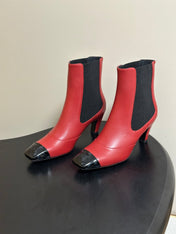CHANEL 26S ANKLE BOOTS 60 MM IN RED CALFSKIN AND BLACK PATENT