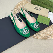 GG Double G patent leather slingback ballet flats Glossy Forest Green