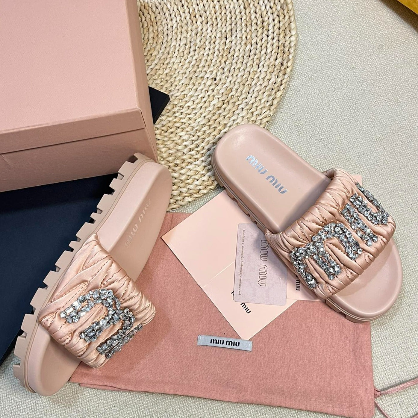 Pastel Pink Sheepskin Diamond Slippers