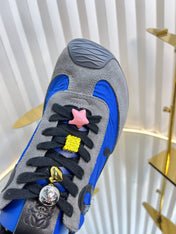 LOEWE 26S RUNNER 2.0 SNEAKERS IN GREY SUEDE AND DARK BLUE FABRIC