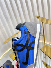 LOEWE 26S RUNNER 2.0 SNEAKERS IN GREY SUEDE AND DARK BLUE FABRIC
