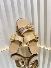 D-AVENUE SLIDES 25S IN BEIGE CALFSKIN MICRO CANNAGE MOTIF