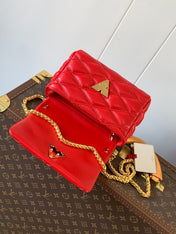 LV 25S GO-14 MM 23 IN CRIMSON RED QUILTED LAMBSKIN GOLD HARDWARE