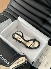PEARL SANDAL IN BLACK AND GOLD LAMBSKIN 75 MM