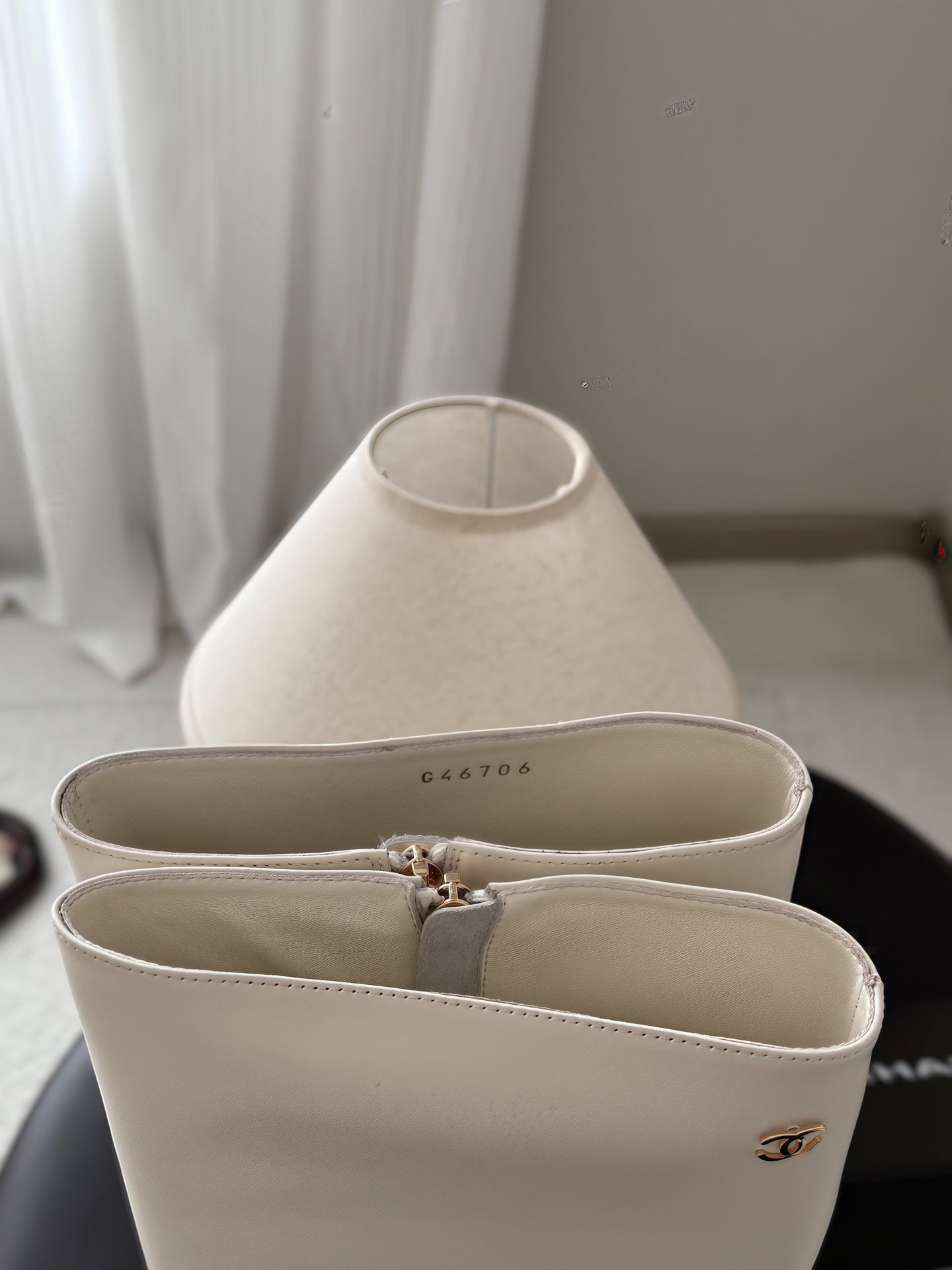 CHANEL 26S TALL BOOTS 70 MM IN CREAM WHITE CALFSKIN SQUARE TOE