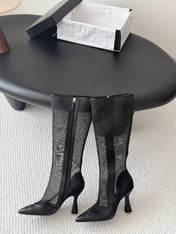 CHANEL 26S THIGH HIGH BOOTS IN BLACK MESH