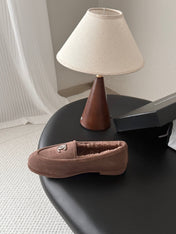 CHANEL 26S LOAFERS IN TAUPE SUEDE AND SHEARLING LINING