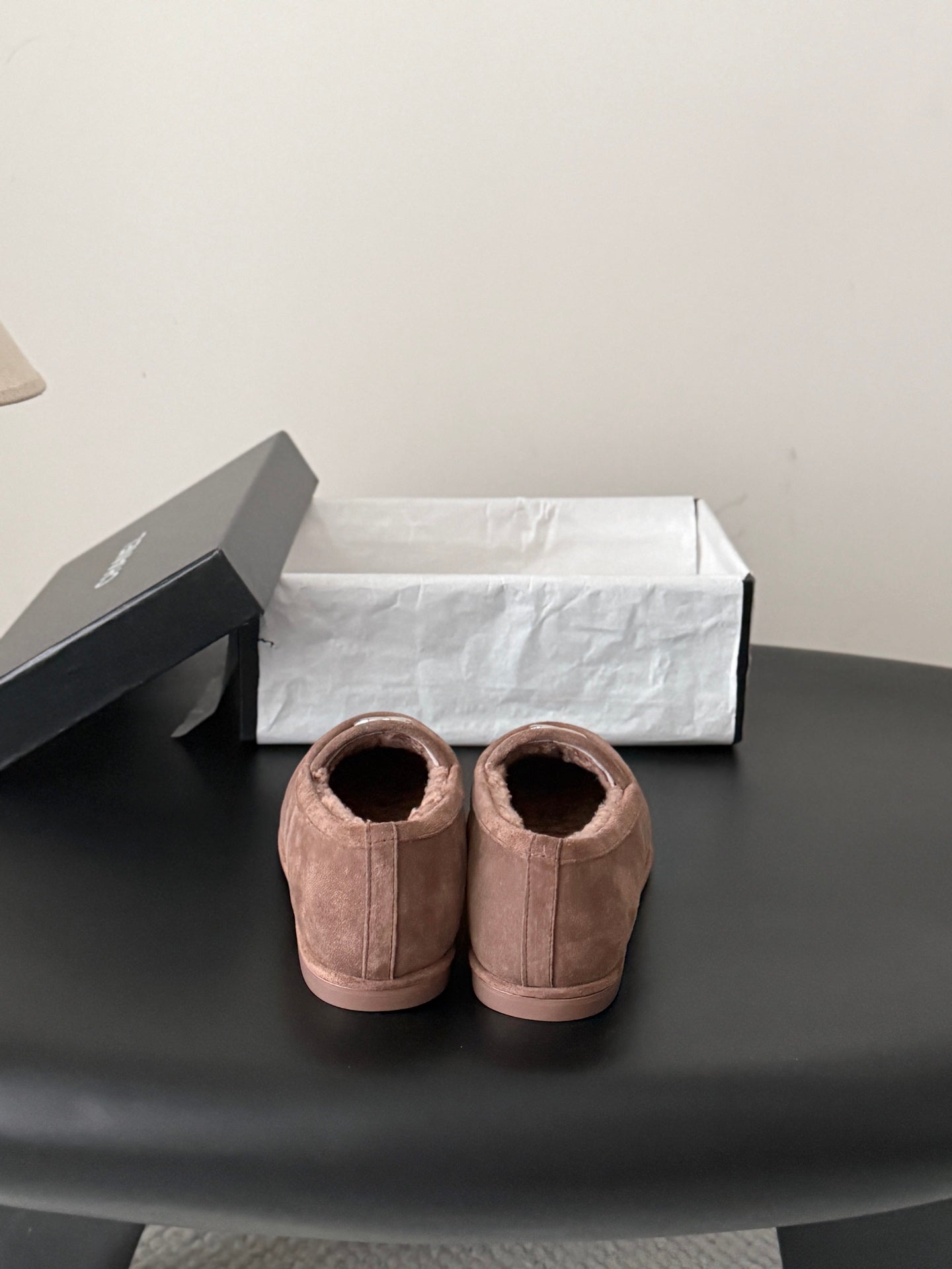 CHANEL 26S LOAFERS IN TAUPE SUEDE AND SHEARLING LINING