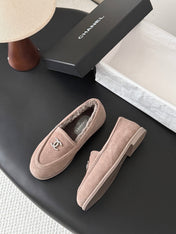 CHANEL 26S LOAFERS IN GREY SUEDE AND SHEARLING LINING