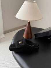 CHANEL 26S MULES IN BLACK SHEARLING AND SUEDE
