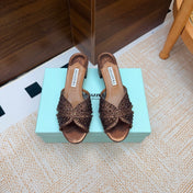AQUAZZURA 26S CELESTE SANDALS 55 MM IN BRONZE MESH & LEATHER