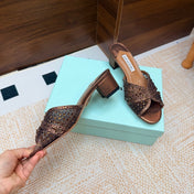 AQUAZZURA 26S CELESTE SANDALS 55 MM IN BRONZE MESH & LEATHER