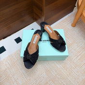 AQUAZZURA 26S CELESTE SLIDE SANDALS 55 MM IN BLACK CALFSKIN STYLE 2