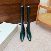 YSL 26S KNEE-HIGH BOOTS 70 MM IN DARK GREEN SHINY CALFSKIN