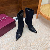 GUCCI 26S ANKLE BOOTS 85 MM IN BLACK GG CANVAS AND CALFSKIN