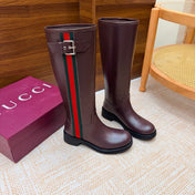 GUCCI 26S KNEE HIGH BOOTS IN BURGUNDY BROWN SMOOTH CALFSKIN