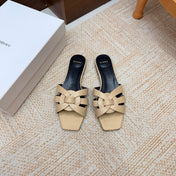 YSL 26S FLAT MULE SANDALS IN BEIGE CALFSKIN
