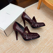YSL 26S HIGH HEEL LOAFERS 110 MM IN BURGUNDY CROC EMBOSSED LEATHER