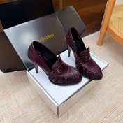 YSL 26S HIGH HEEL LOAFERS 110 MM IN BURGUNDY CROC EMBOSSED LEATHER