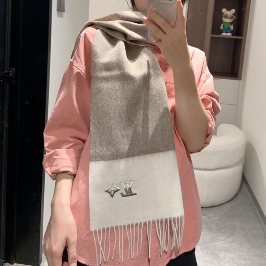 SCARF 185 CM IN MEDIUM BROWN MIX WHITE CASHMERE 390093