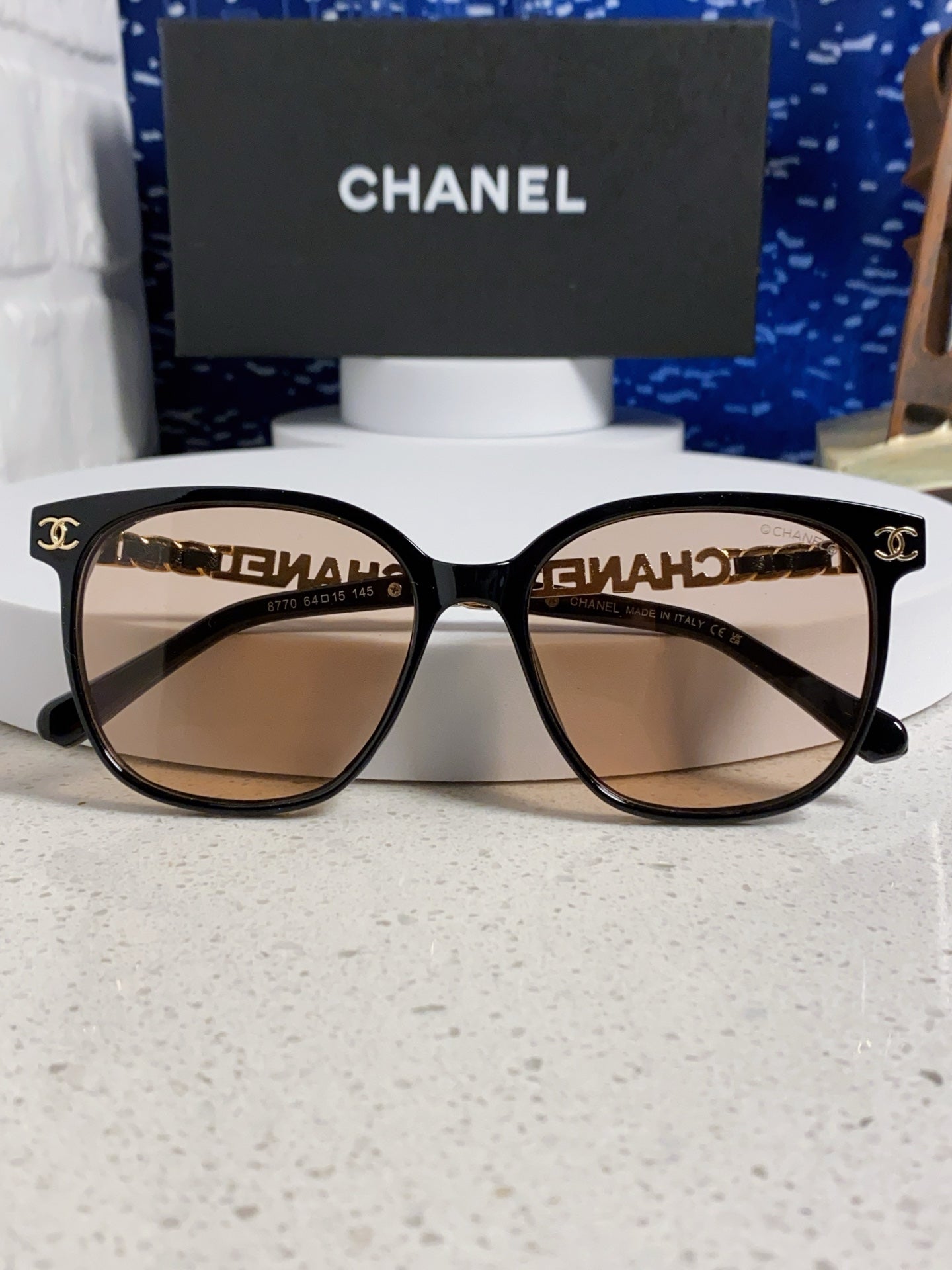 SQUARE SUNGLASSES 632028 IN BLACK ACETATE LIGHT BROWN LENSES