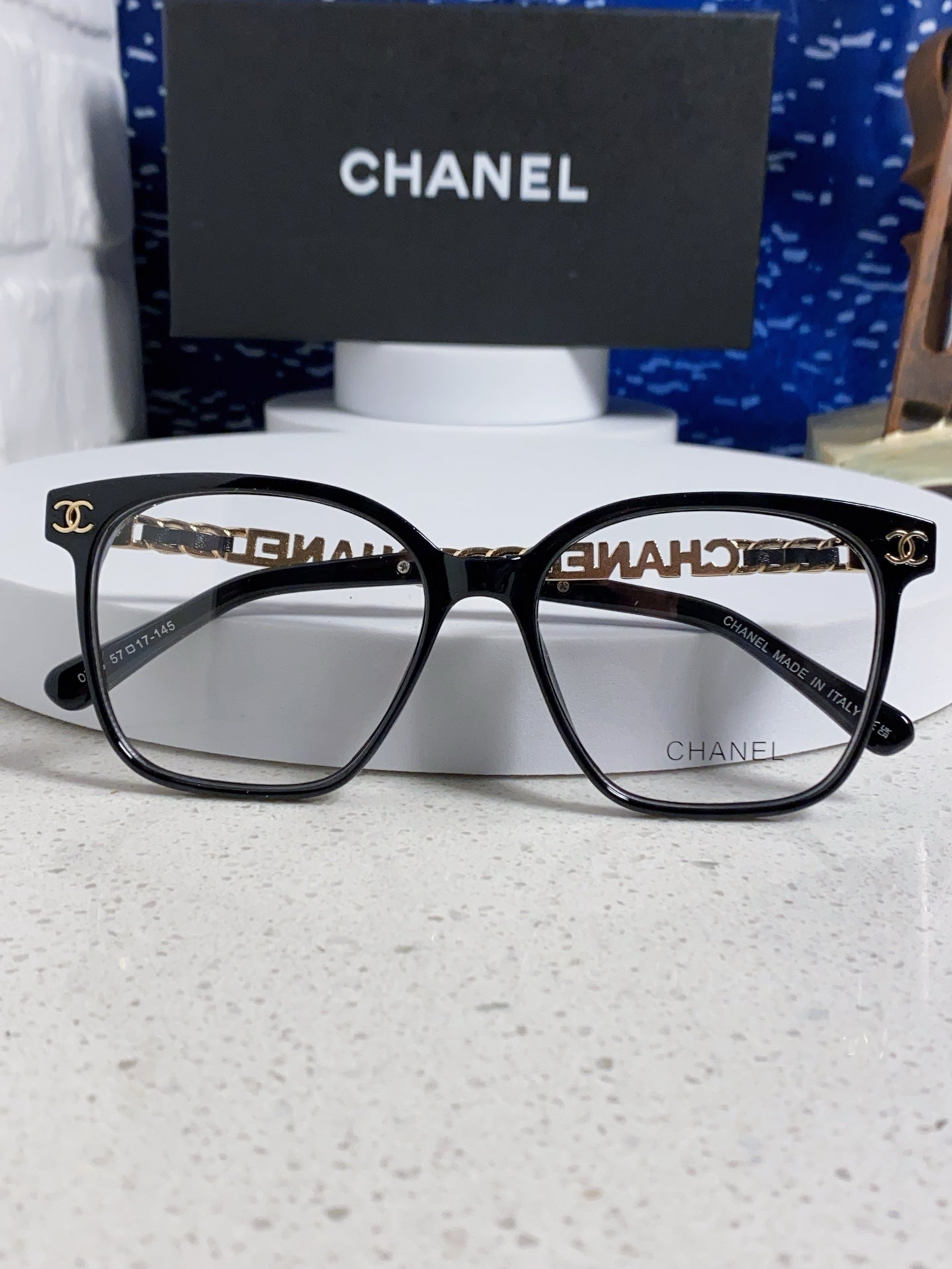 SQUARE SUNGLASSES 632030 IN BLACK ACETATE CLEAR LENSES