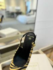 BALMAIN 25S SLINGBACK EVA 95MM IN YELLOW AND BLACK ZEBRA PRINT CALFSKIN