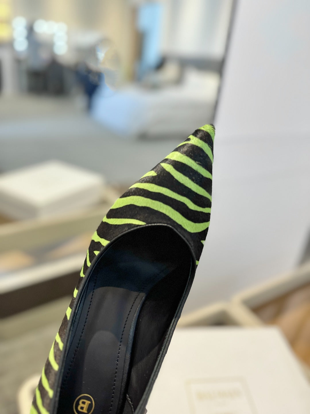 BALMAIN 25S HIGH HEELS 95MM IN GREEN AND BLACK ZEBRA PRINT CALFSKIN