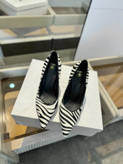 BALMAIN 25S HIGH HEELS 95MM IN WHITE AND BLACK ZEBRA PRINT CALFSKIN