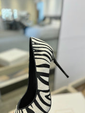 BALMAIN 25S HIGH HEELS 95MM IN WHITE AND BLACK ZEBRA PRINT CALFSKIN