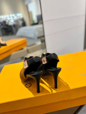 ALLURE HIGH 8 CM SLINGBACK IN BLACK MIX SAND BROWN CALFSKIN